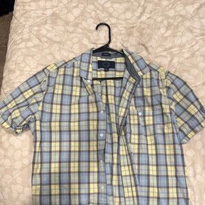 Casual Plaid Button-Down Shirt - Blue and Yellow